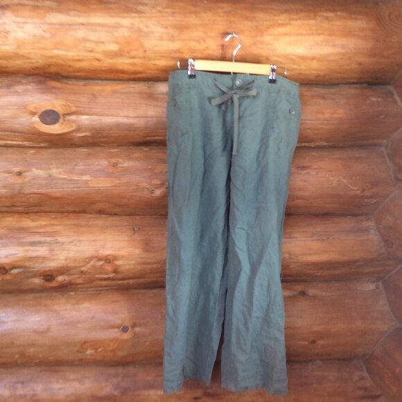 CR Charlotte Russe Vintage 90s Green 100% Linen Wide Leg Y2K Retro Pants Size 13 - Picture 1 of 4